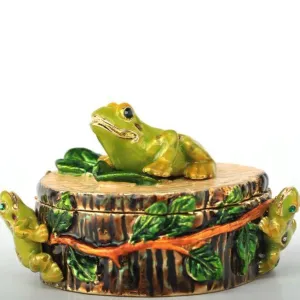Three Frogs on Tree Trunk