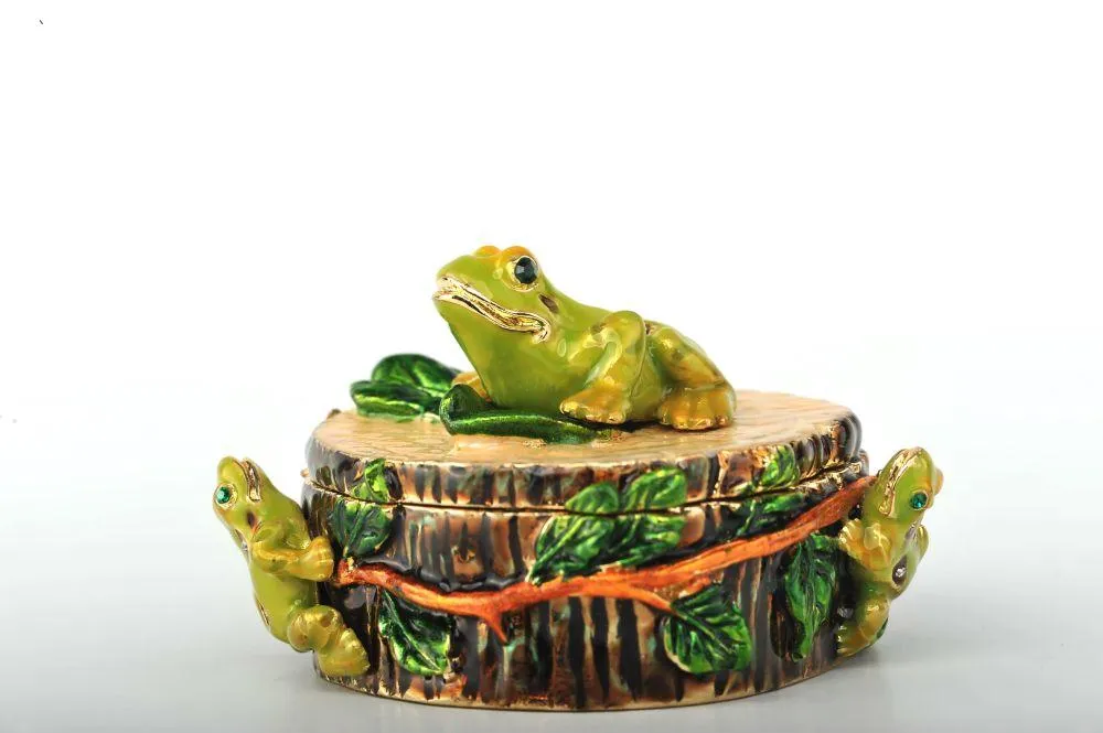 Three Frogs on Tree Trunk