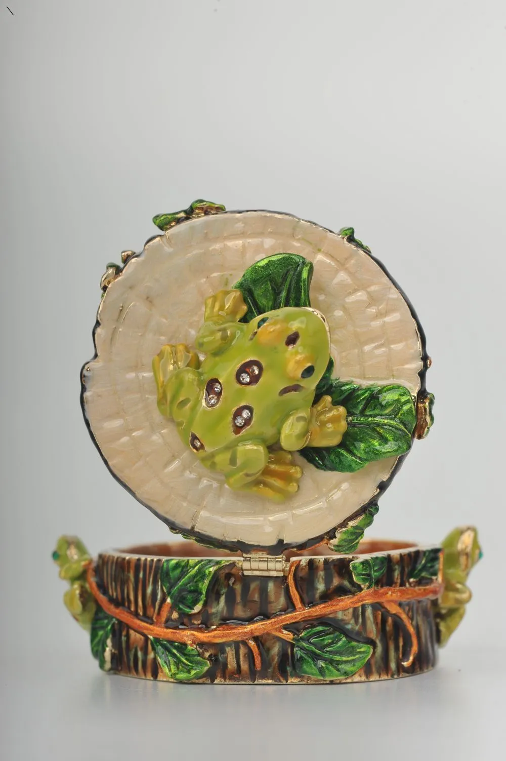 Three Frogs on Tree Trunk