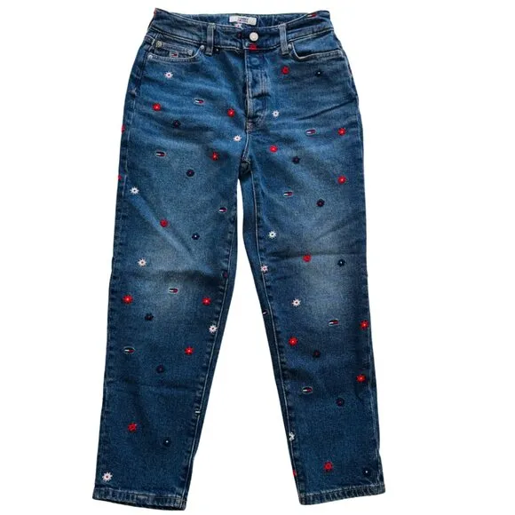 Tommy Hilfiger Embroidered Flowers Ultra High Rise Tapered Mom Jeans Size 4 NWOT