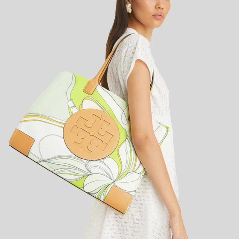TORY BURCH Ella Tulip Printed Tote Bag Green Multi RB-88237