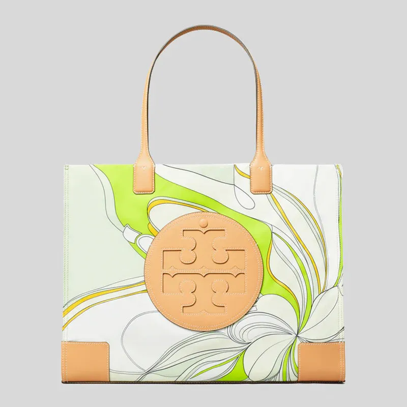 TORY BURCH Ella Tulip Printed Tote Bag Green Multi RB-88237
