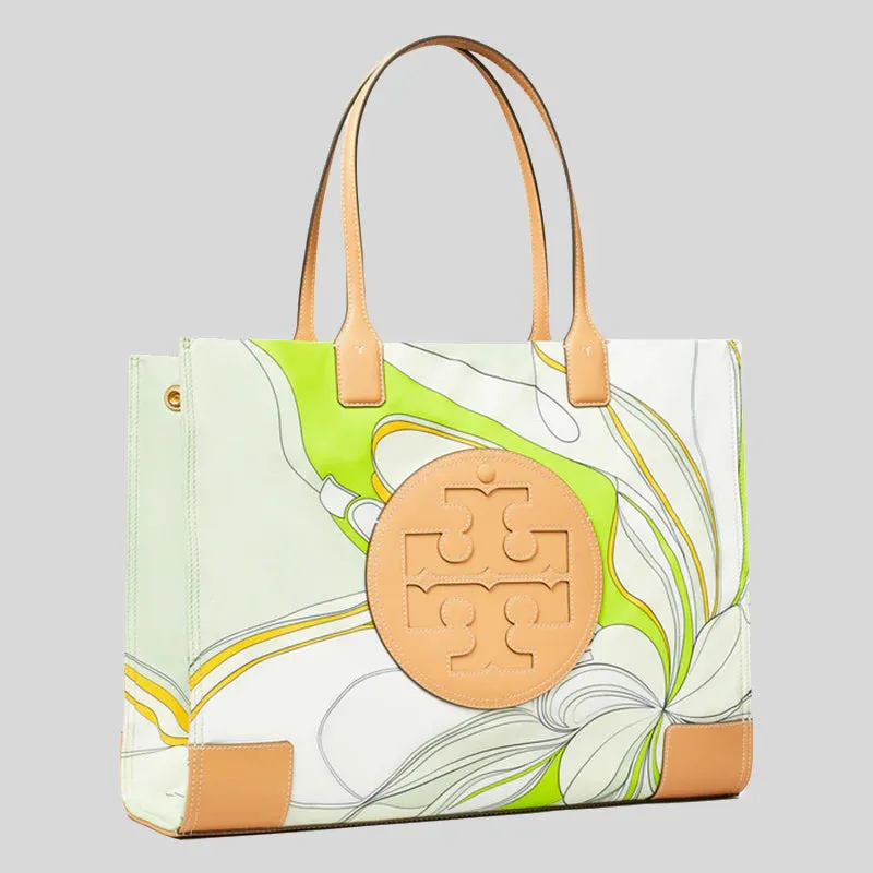 TORY BURCH Ella Tulip Printed Tote Bag Green Multi RB-88237