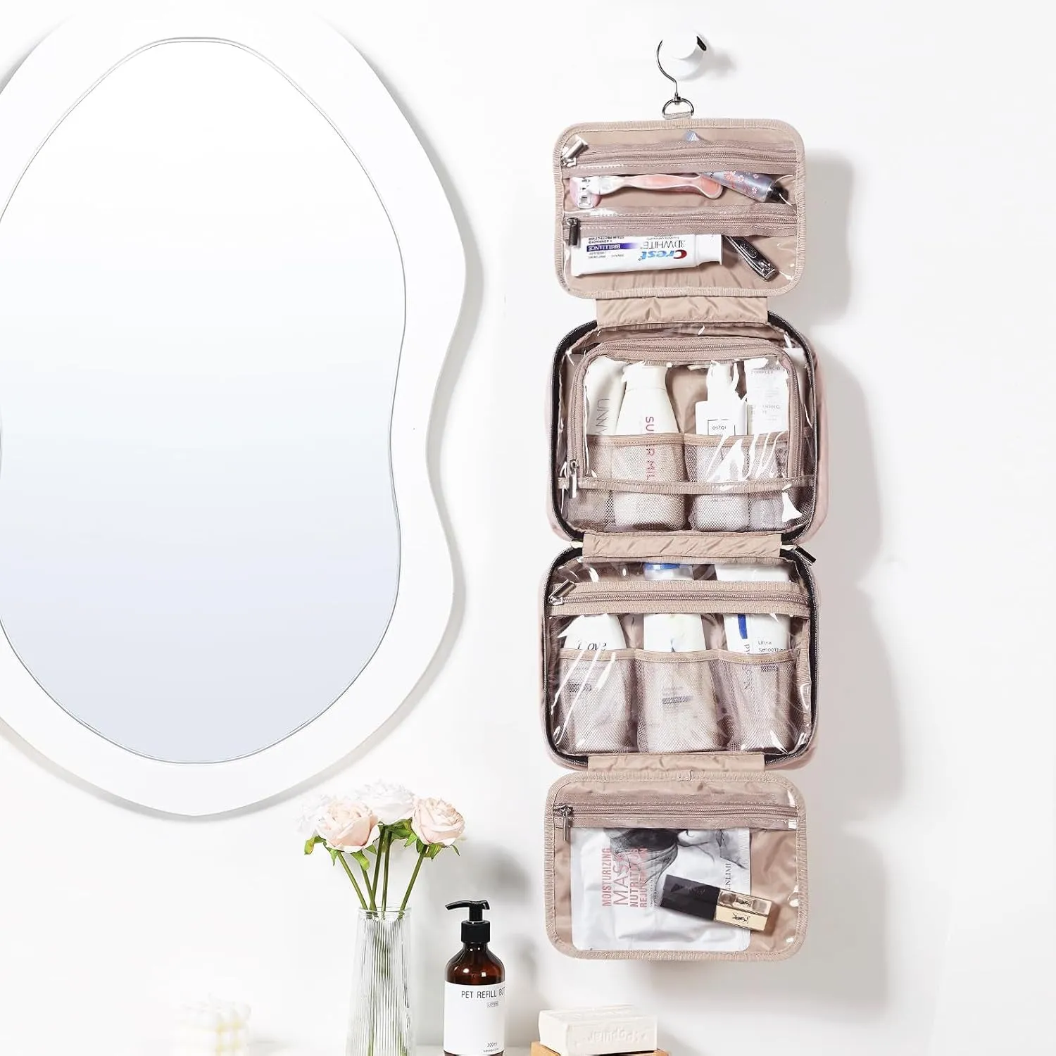 Travel Toiletry Bag for women Hanging Organizer, Pink