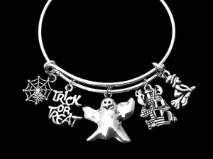Trick or Treat Gift for Her Halloween Jewelry Silver Expandable Charm Bracelet Adjustable One Size Fits All