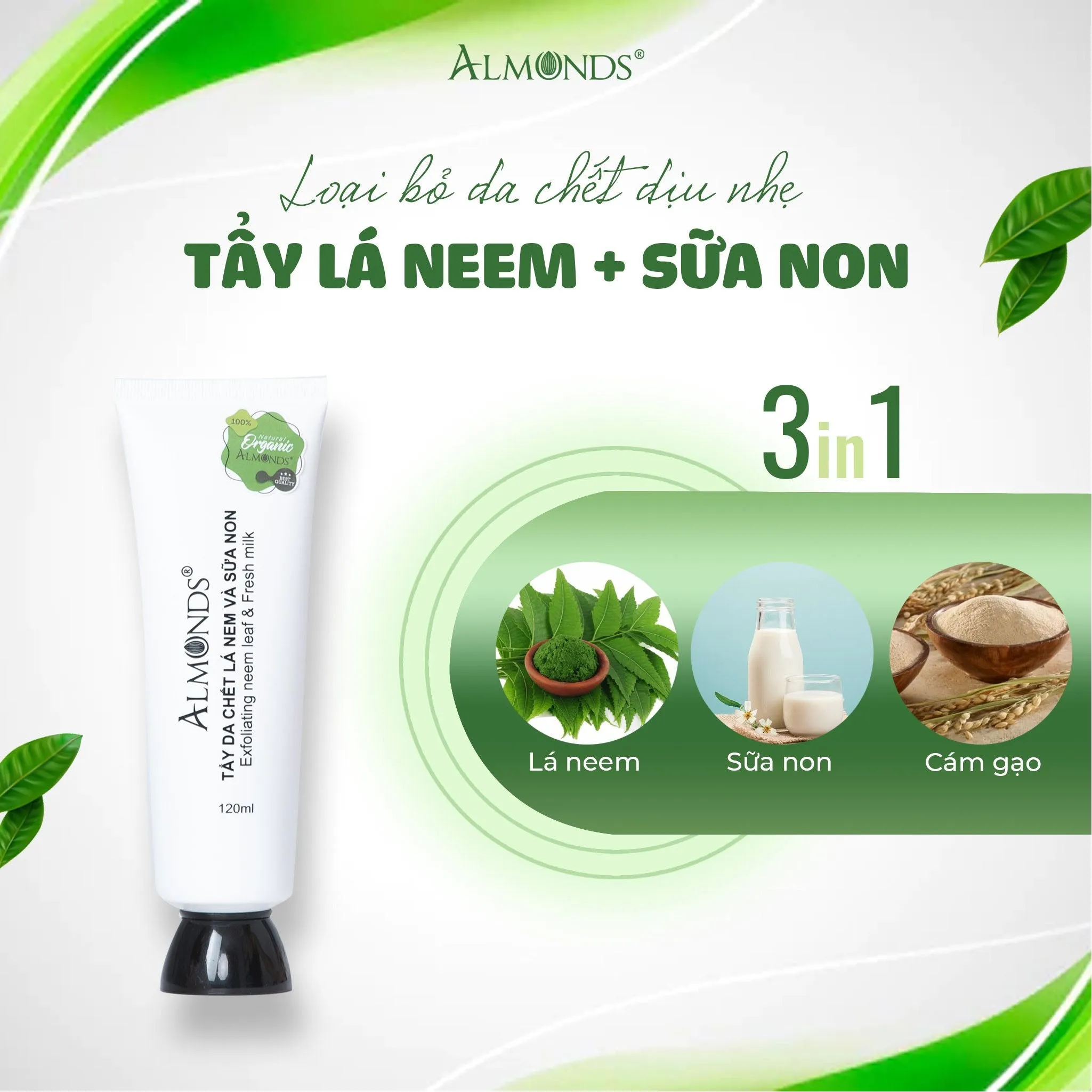 Tẩy Da Chết Lá Nem Và Sữa Non Almonds 120ml