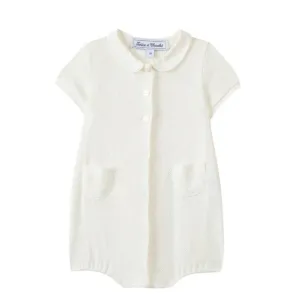 Unisex Ecru Pointelle Knit Romper