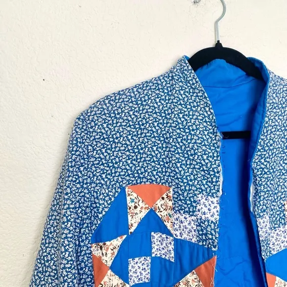 Vintage 70s Handmade Patchwork Calico Ditsy Floral Jacket