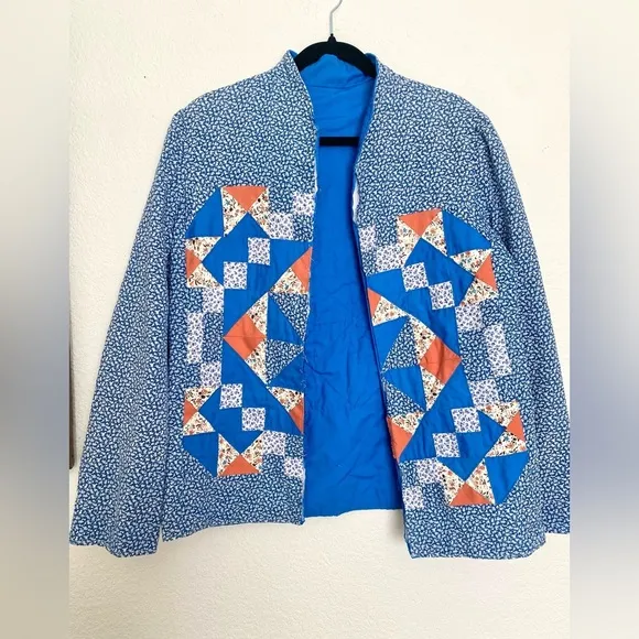 Vintage 70s Handmade Patchwork Calico Ditsy Floral Jacket