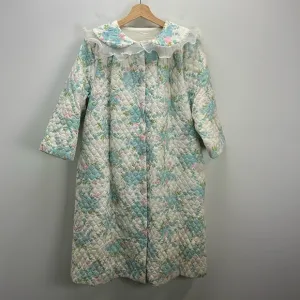 Vintage Floral Quilted Robe House Coat Womens Cottagecore Grannycore Ruffled 60s