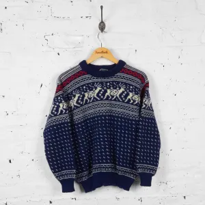 Vintage L.L Bean Patterned Festive Jumper - Blue - S
