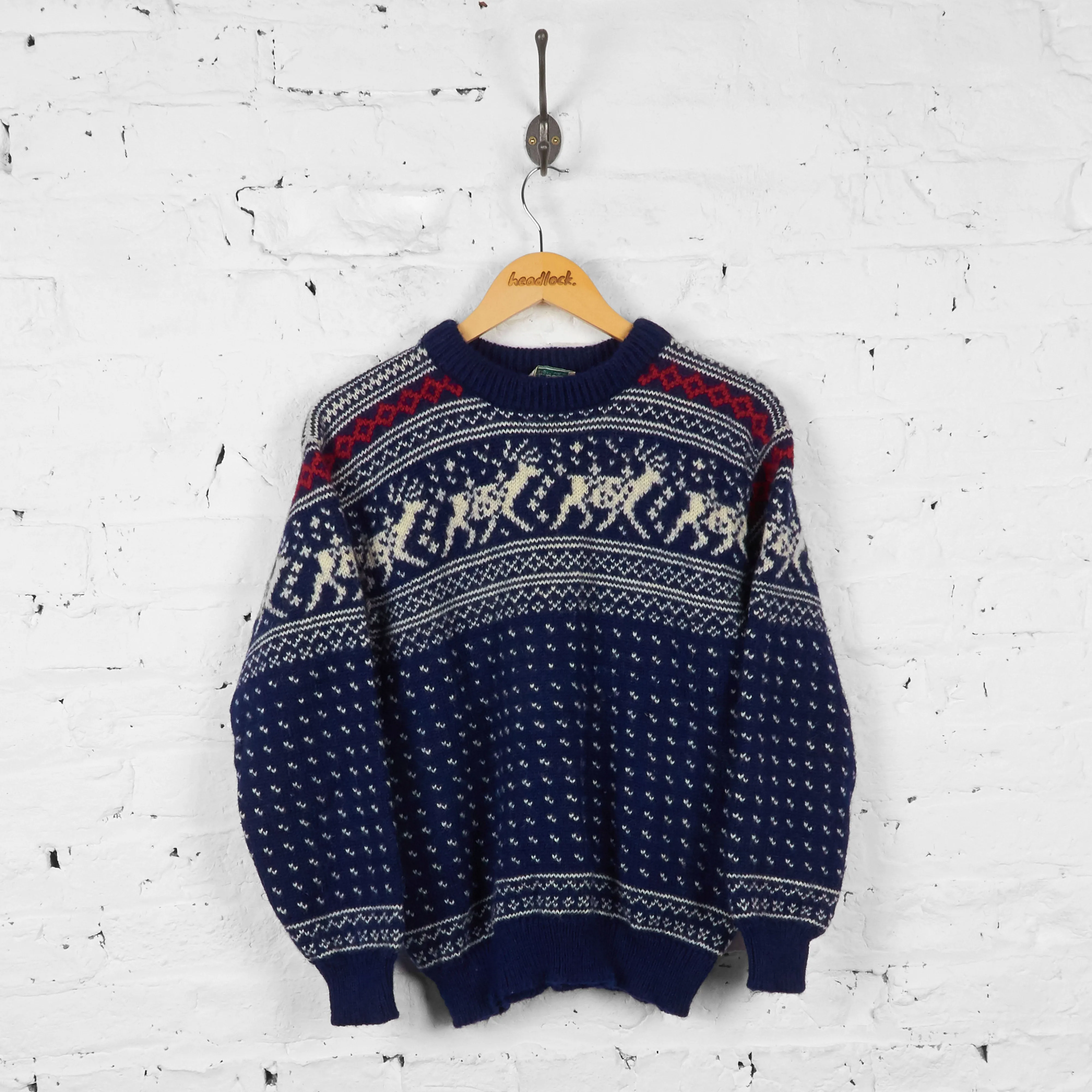 Vintage L.L Bean Patterned Festive Jumper - Blue - S