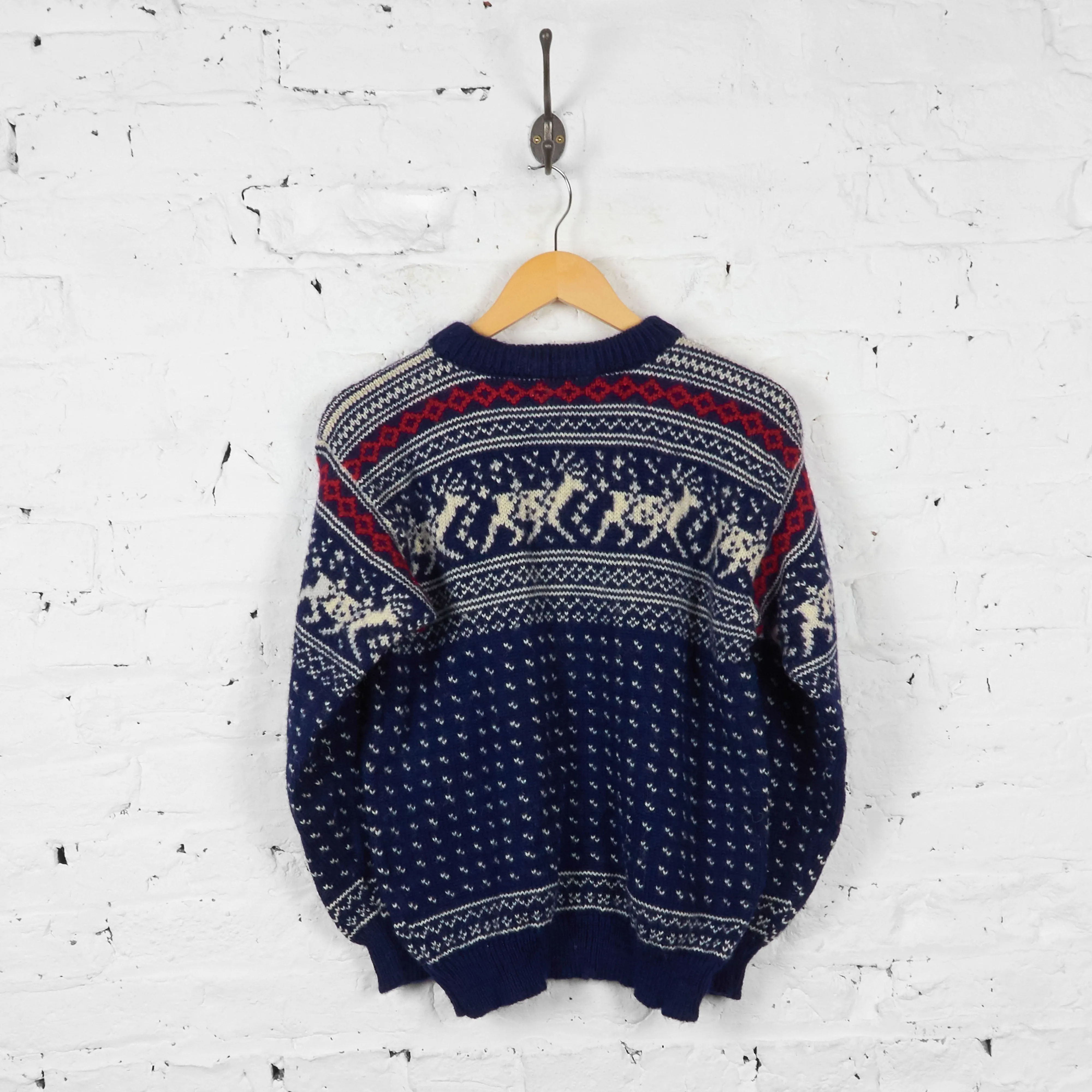 Vintage L.L Bean Patterned Festive Jumper - Blue - S