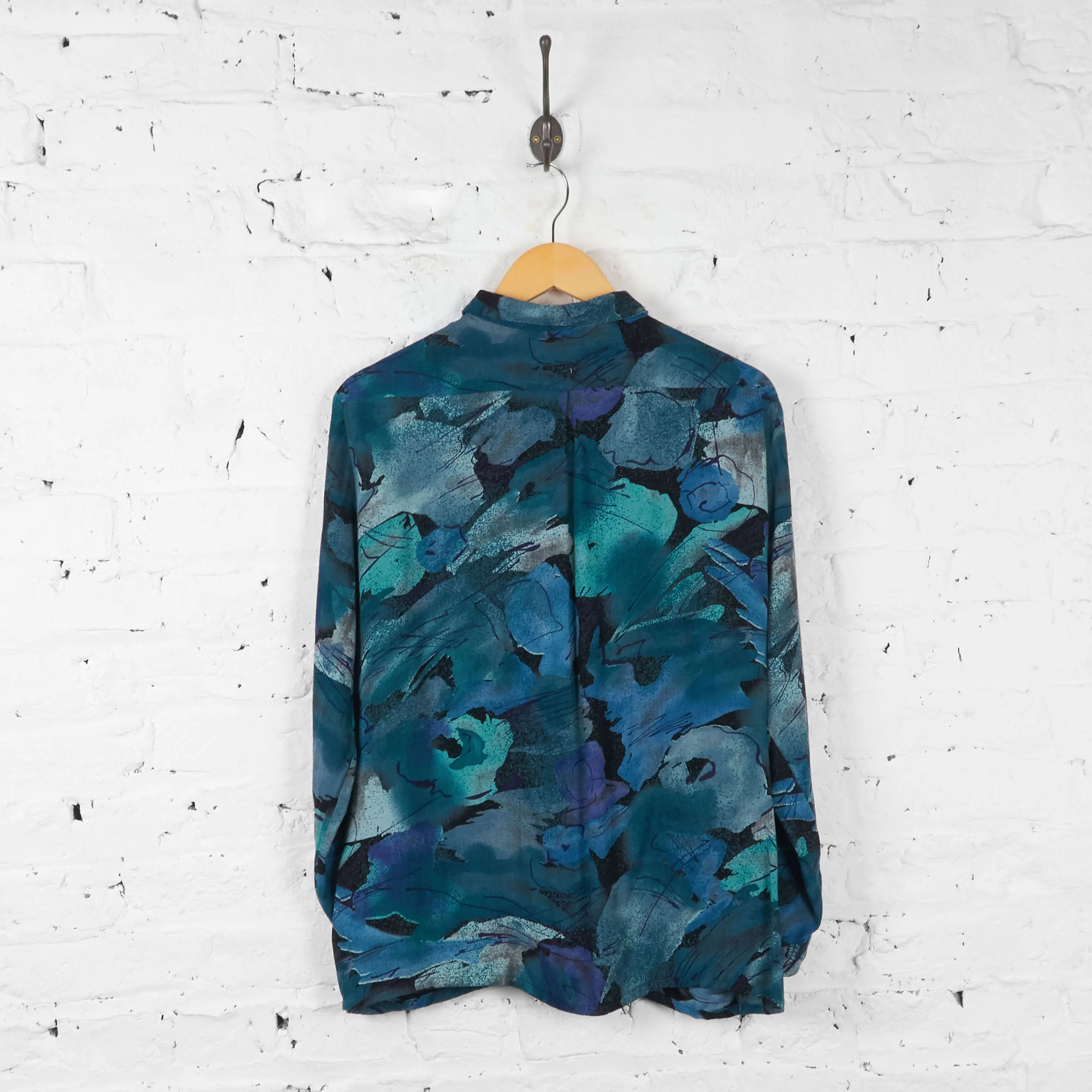 Vintage Patterned Party Shirt - Blue/Green - S