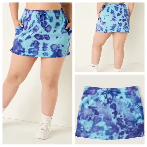 Vs Victoria's Secret Pink High Waist Fleece Skirt Batik Blue Breeze Tie Dye XL