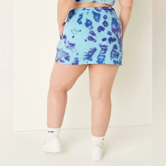 Vs Victoria's Secret Pink High Waist Fleece Skirt Batik Blue Breeze Tie Dye XL