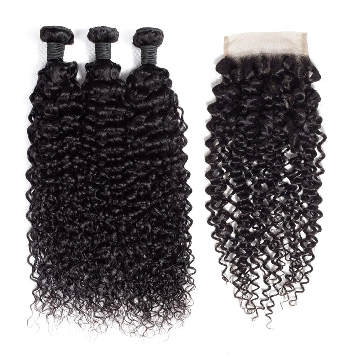 Wavymy  Jerry Curly 4x4 Lace Closure With 3 Bundles 100% Virgin Human Hair 10-26 Inch