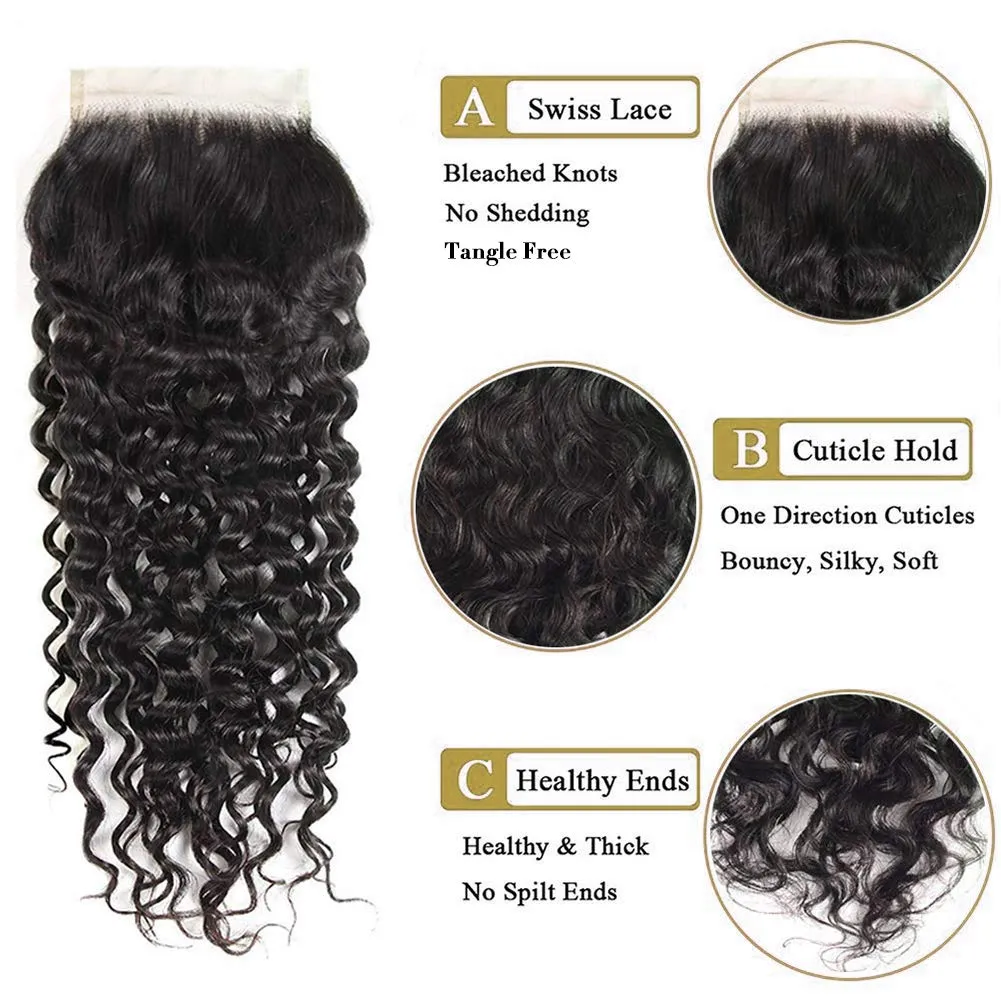Wavymy  Jerry Curly 4x4 Lace Closure With 3 Bundles 100% Virgin Human Hair 10-26 Inch