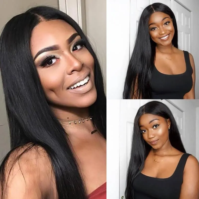 Wavymy Virgin Human Hair Straight Hair Weave 3 Bundles With 4x4 Lace Closure