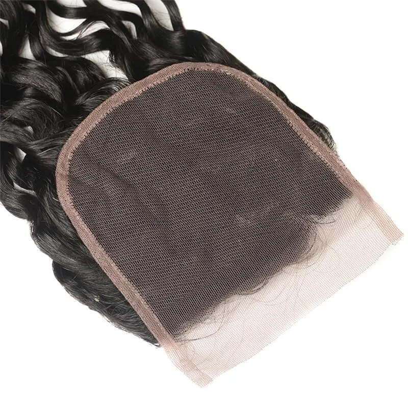 Wavymy Water Wave Human Virgin Hair 4 Bundles with 4x4 Lace Closure