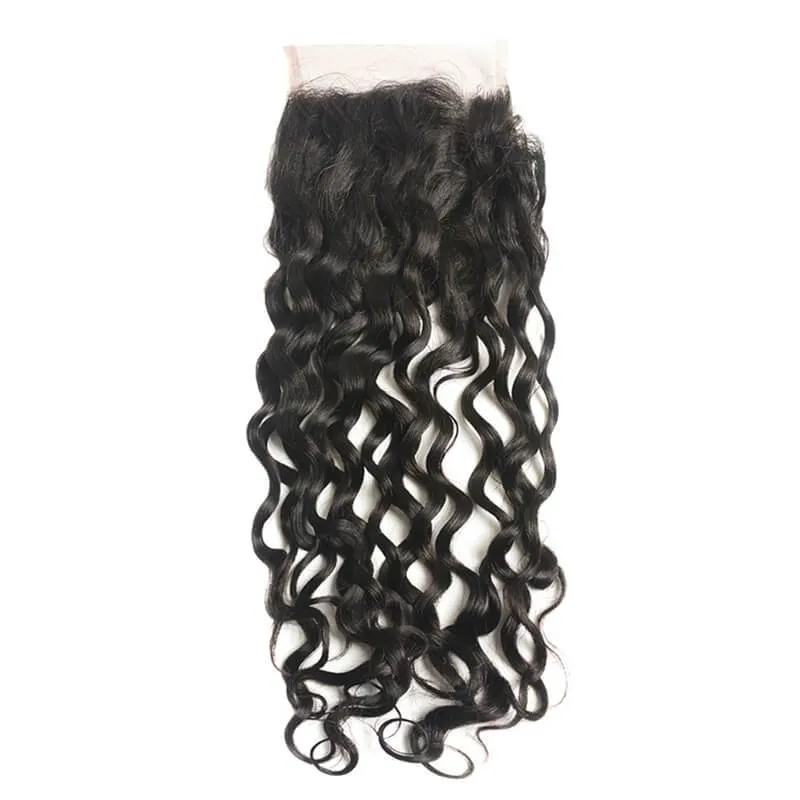 Wavymy Water Wave Human Virgin Hair 4 Bundles with 4x4 Lace Closure