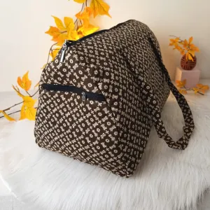 Weekender Travel Bag Brown With White Prints.