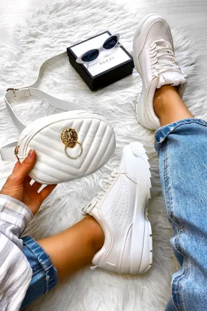 White Oval Quilted Lion Head Bumbag - Henritta