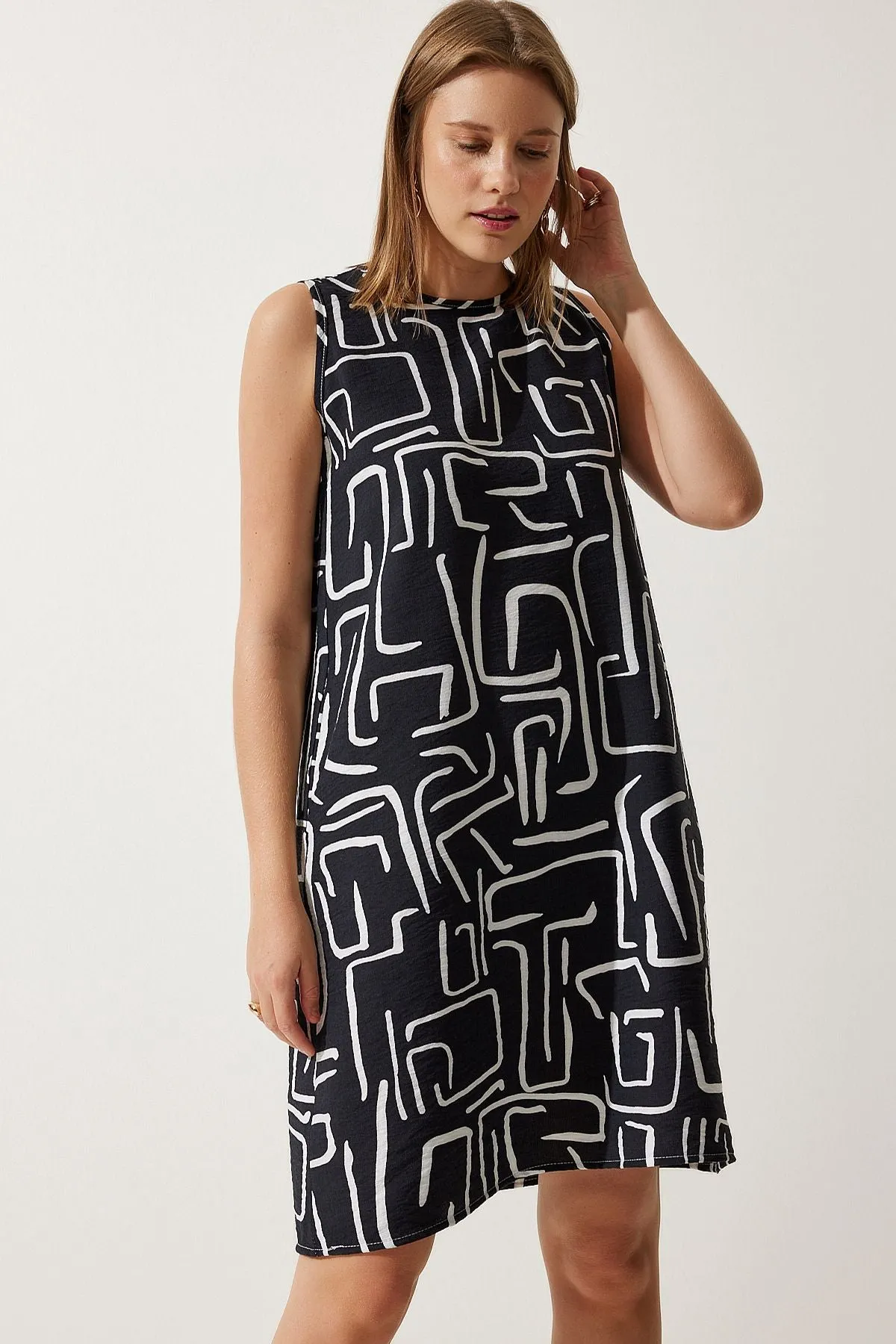 Woman Live Black Patterned Summer Bell Dress BV00053