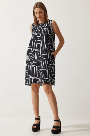 Woman Live Black Patterned Summer Bell Dress BV00053
