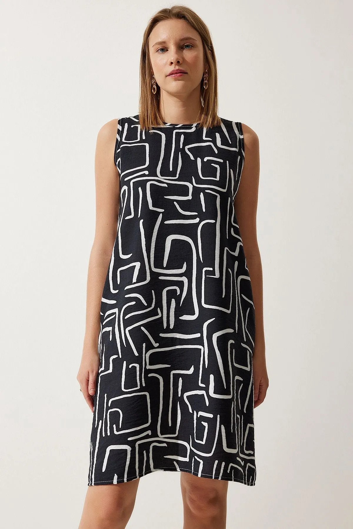 Woman Live Black Patterned Summer Bell Dress BV00053