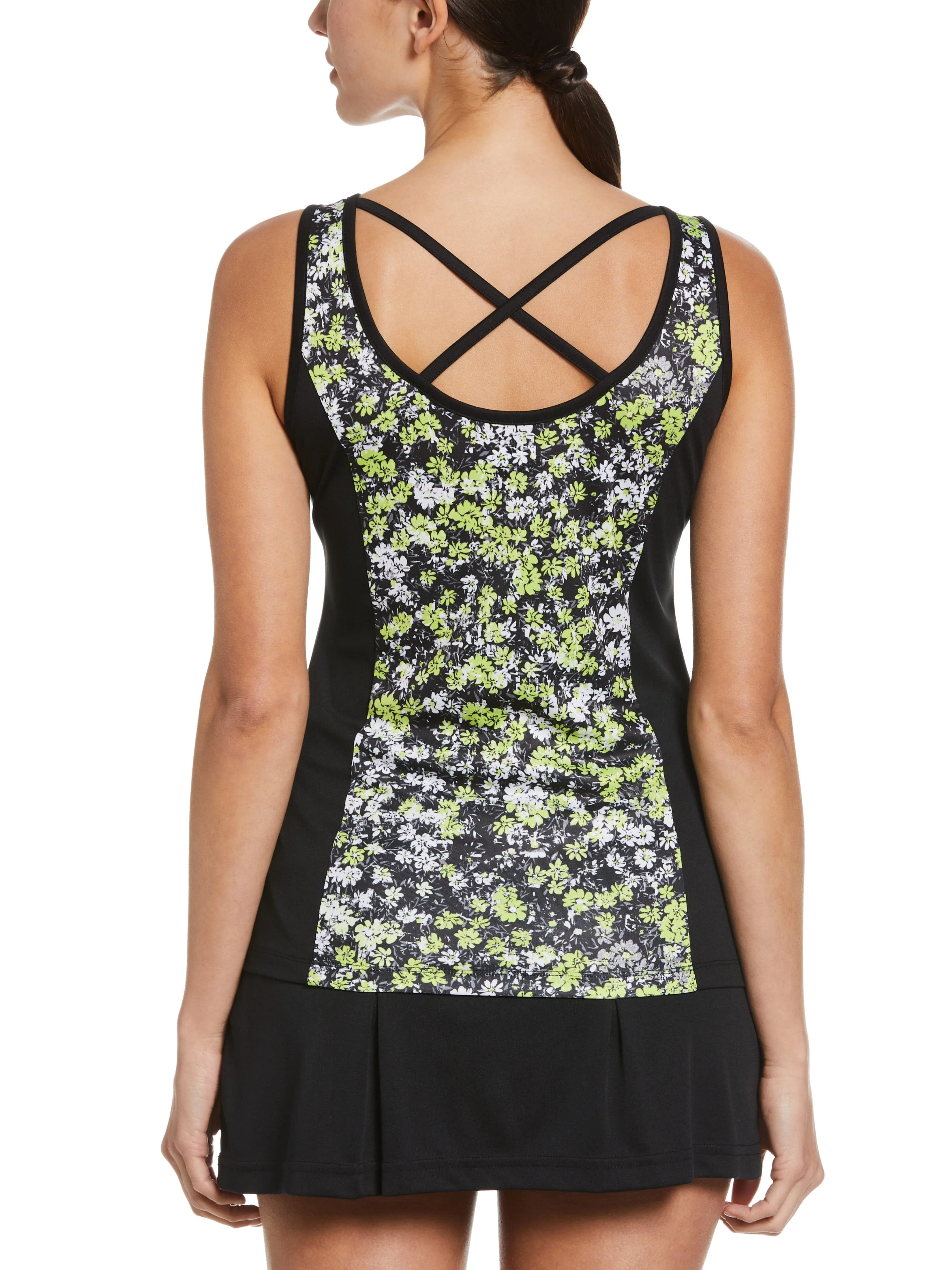 Women's Floral Printed Strappy Tennis Tank with Tie Up Front Detail