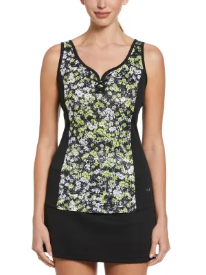 Women's Floral Printed Strappy Tennis Tank with Tie Up Front Detail