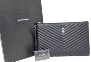 YVES SAINT LAURENT Monogram Black Leather Document Holder Clutch