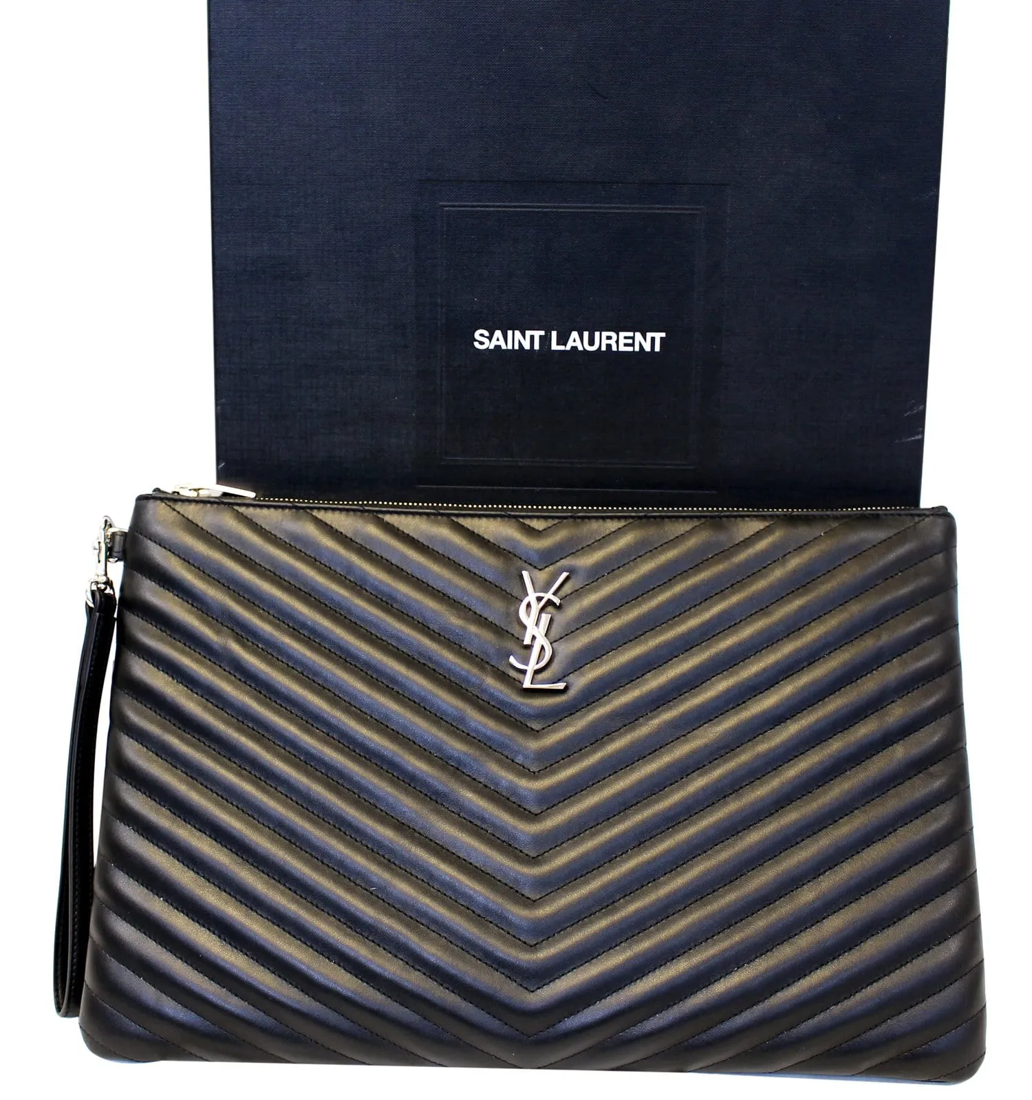 YVES SAINT LAURENT Monogram Black Leather Document Holder Clutch