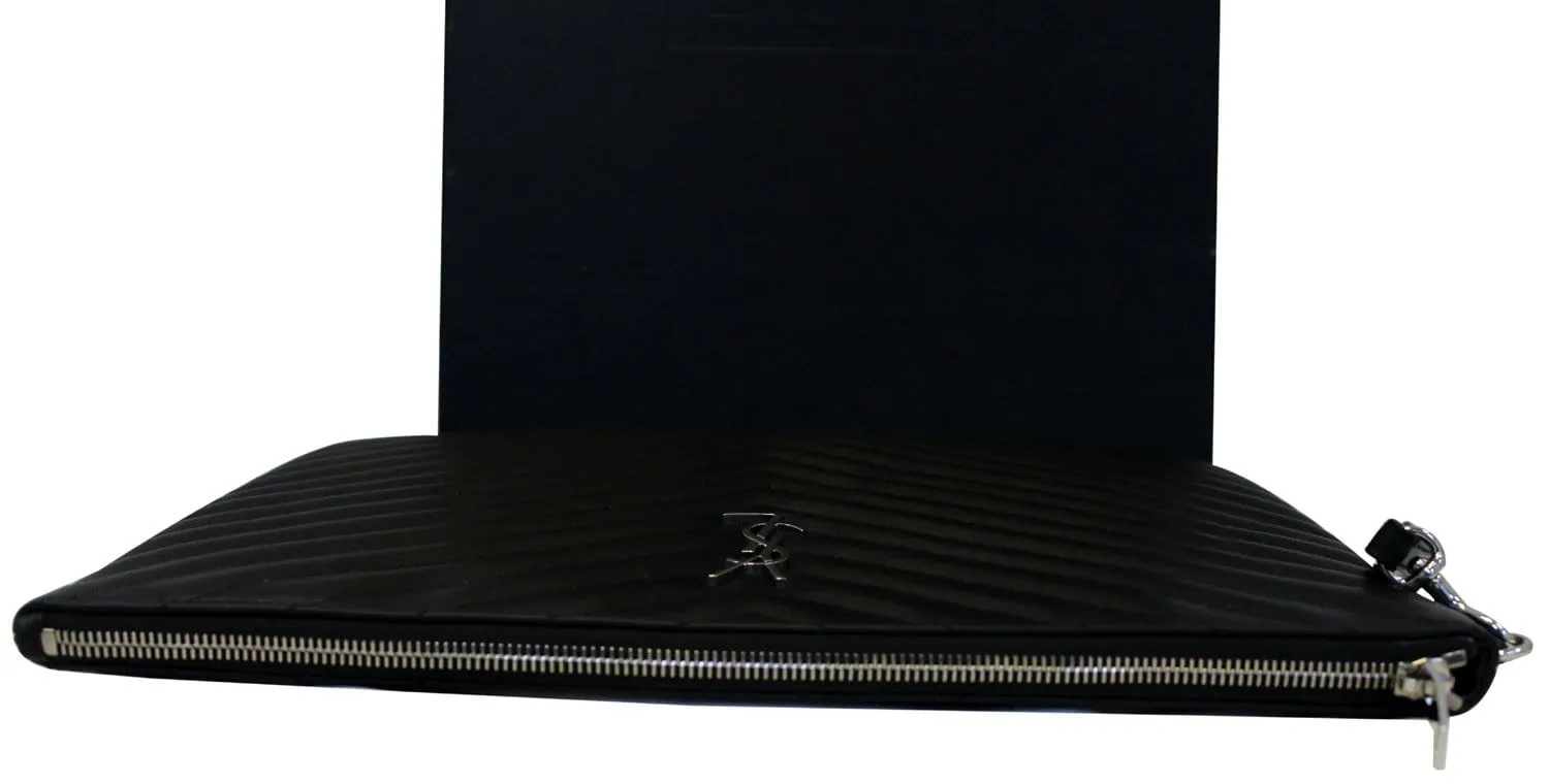 YVES SAINT LAURENT Monogram Black Leather Document Holder Clutch