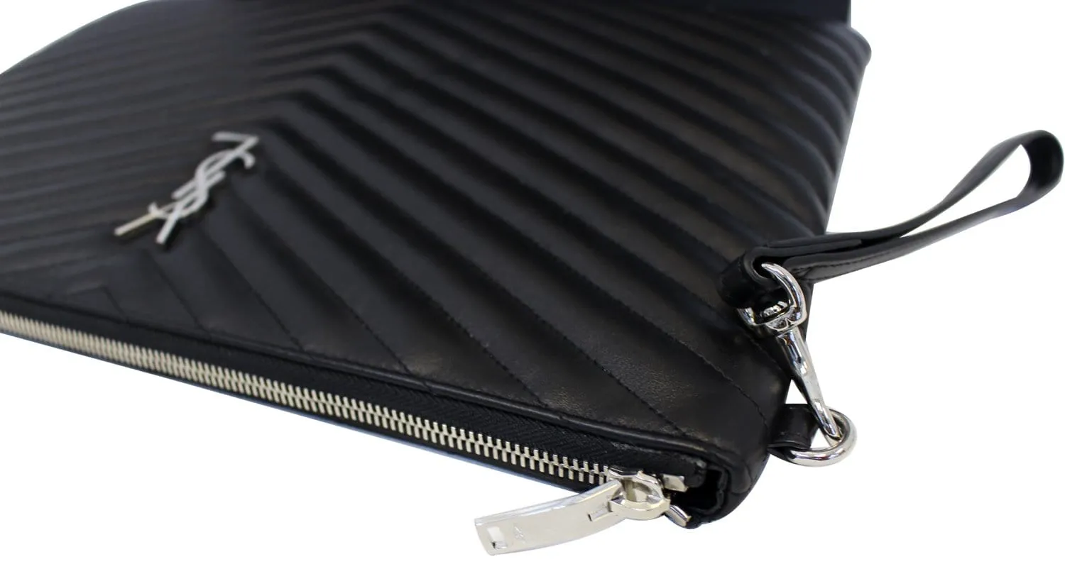 YVES SAINT LAURENT Monogram Black Leather Document Holder Clutch