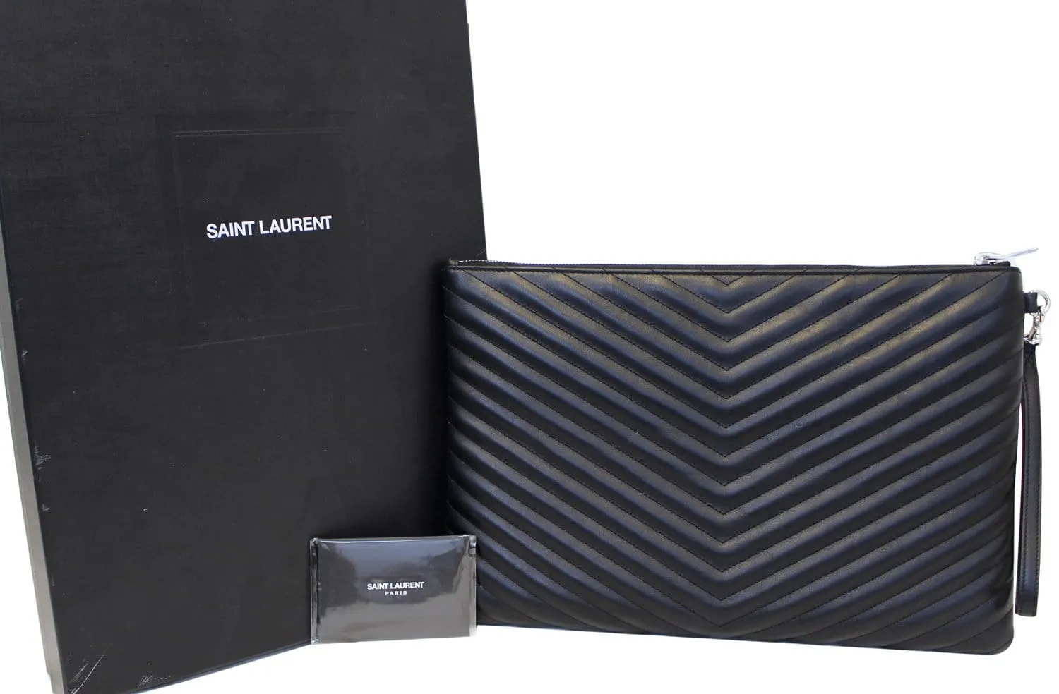 YVES SAINT LAURENT Monogram Black Leather Document Holder Clutch