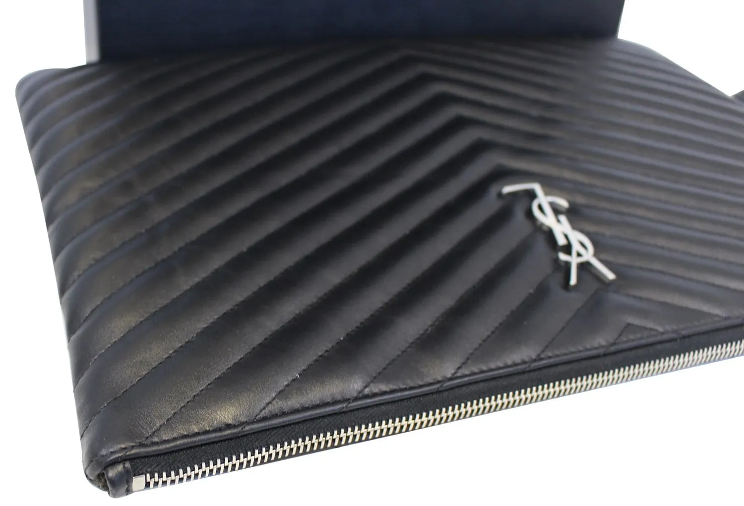 YVES SAINT LAURENT Monogram Black Leather Document Holder Clutch